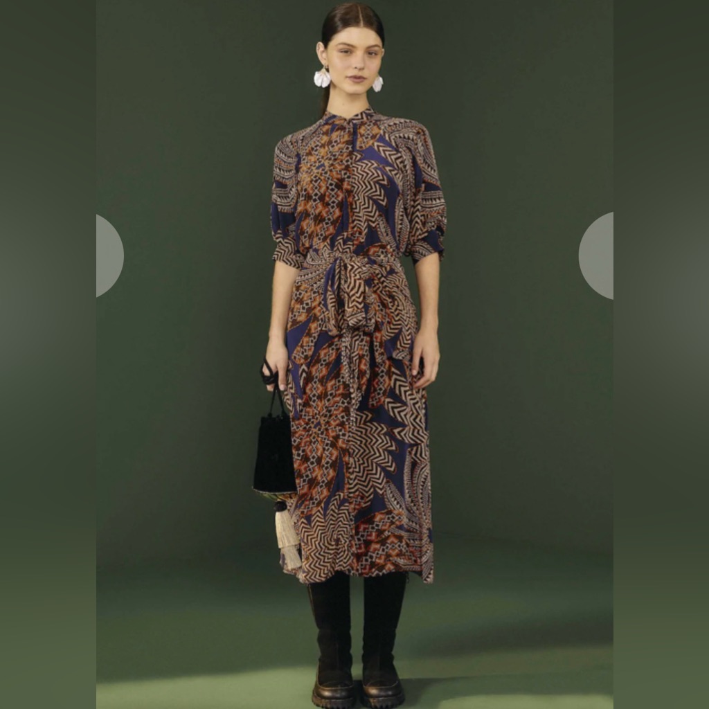 Farm Rio Yawanawa Vanahu Midi Dress Nwt Large Boho Tribal Belted